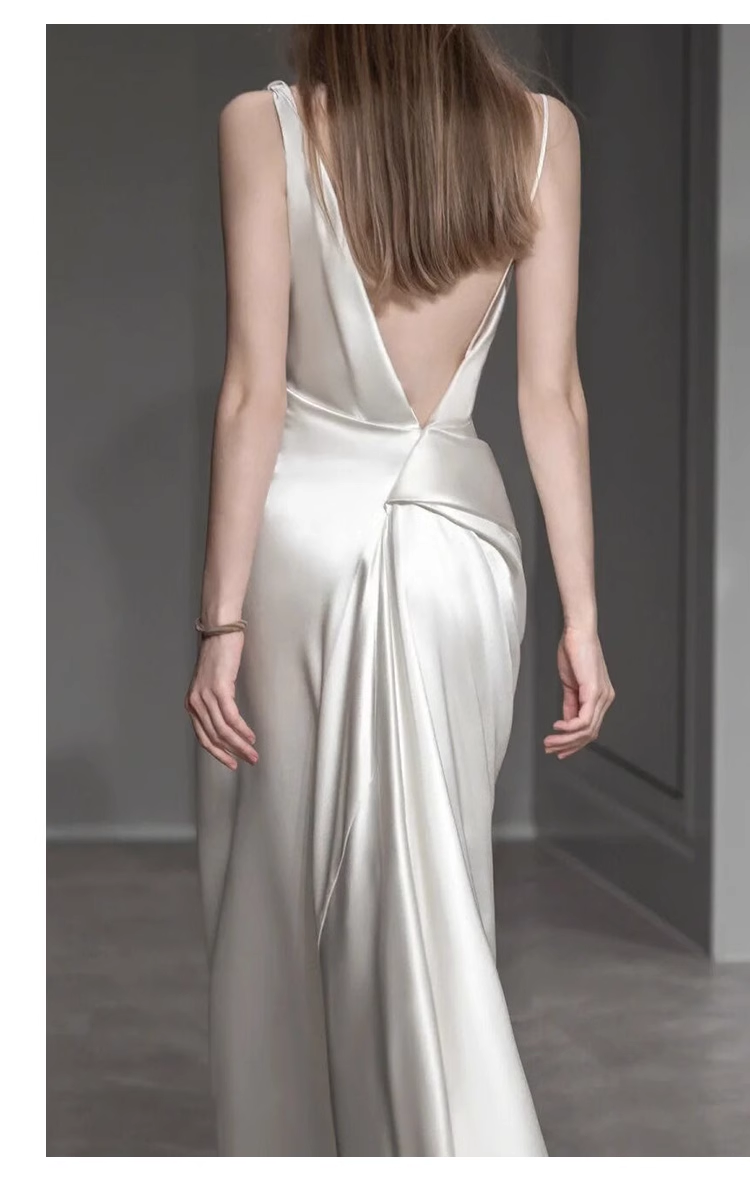 Vintage Sheath Irregular Neckline Satin White Wedding Dress