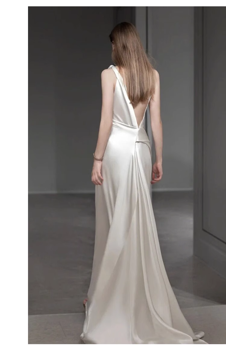 Vintage Sheath Irregular Neckline Satin White Wedding Dress
