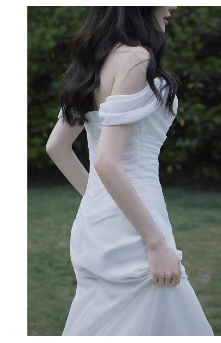 Sexy Mermaid Off The Shoulder White Long Wedding Dresses With Ribbon