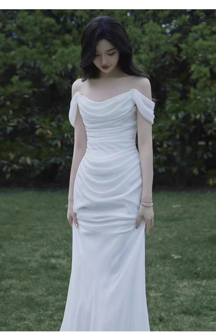 Sexy Mermaid Off The Shoulder White Long Wedding Dresses With Ribbon