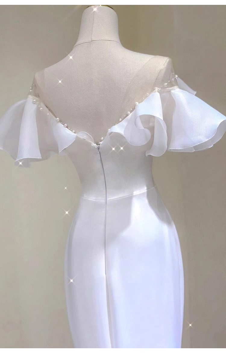 Sexy Mermaid V Neckline White Long Wedding Dresses With Pearls