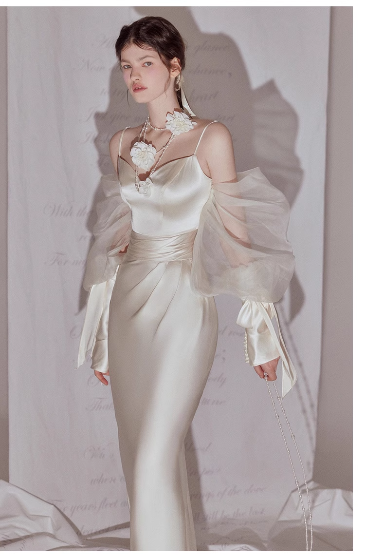 Sexy Mermaid Straps White Long Wedding Dresses