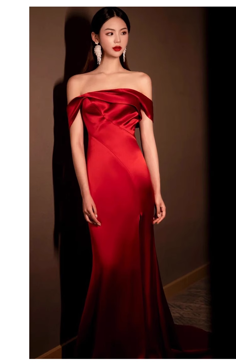 Pretty Sheath Off The Shoulder Satin Burgundy Slit Long Prom Dresses With Ruffles