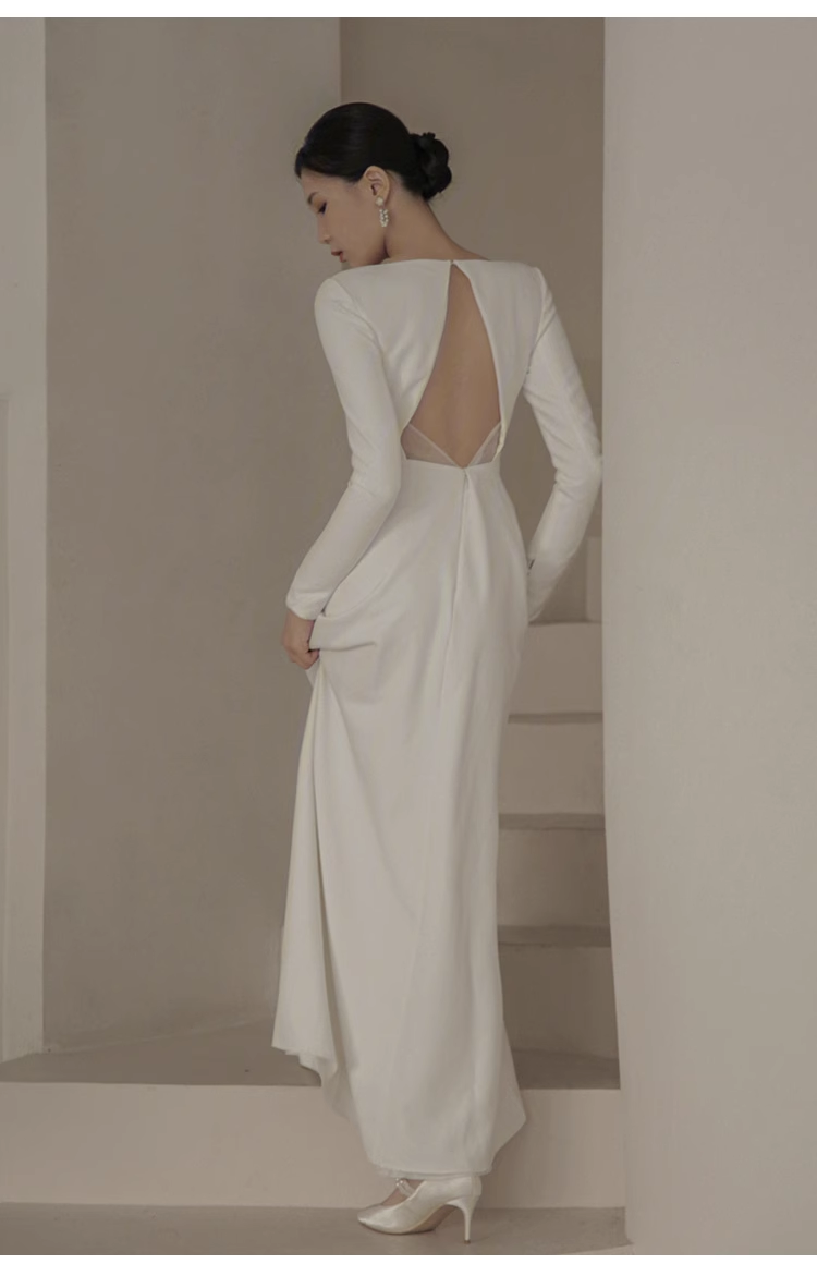 Sexy Mermaid Scoop White Backless Satin Long Wedding Dresses