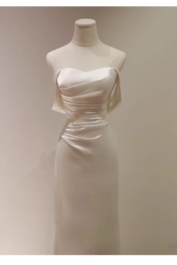 Sexy Sheath Off The Shoulder Short Sleeves Satin Long Wedding Dresses