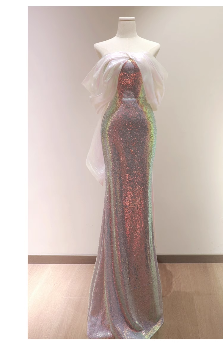 Pretty Sheath Strapless Sequin Long Prom Dresses With Sleeves