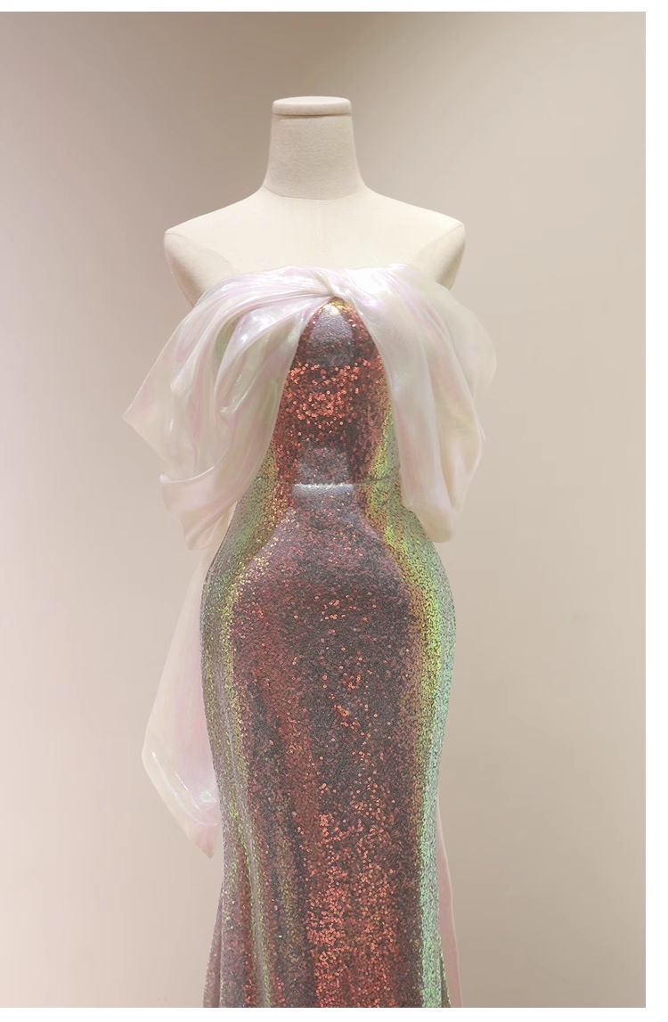 Pretty Sheath Strapless Sequin Long Prom Dresses With Sleeves