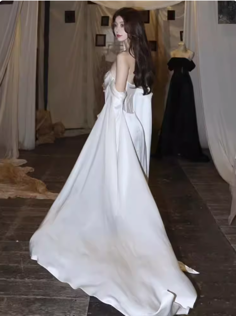 Sexy A line Off The Shoulder Long Sleeves Satin Long Wedding Dresses With Cape