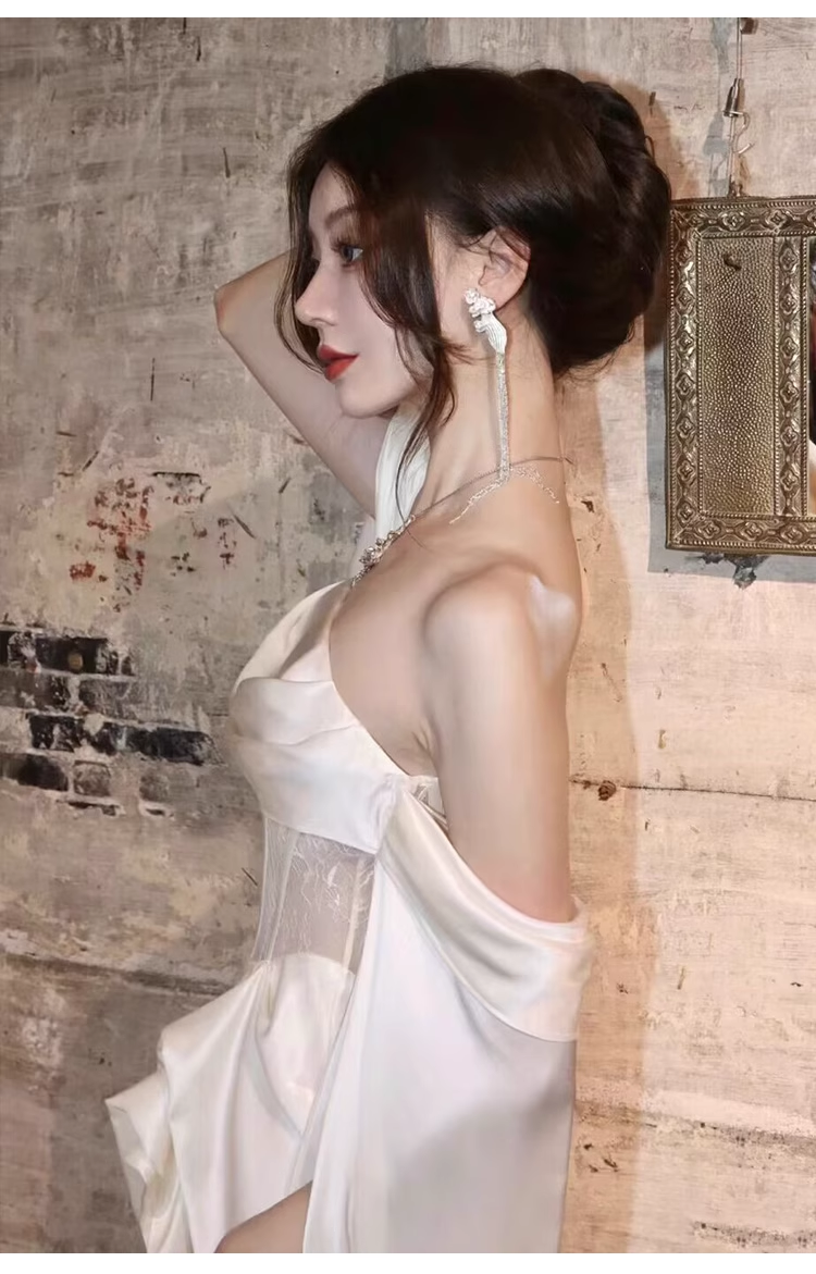 Sexy A line Off The Shoulder Long Sleeves Satin Long Wedding Dresses With Cape