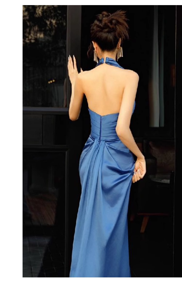 Pretty Sheath High Neckline Satin Royal Blue Long Prom Dresses