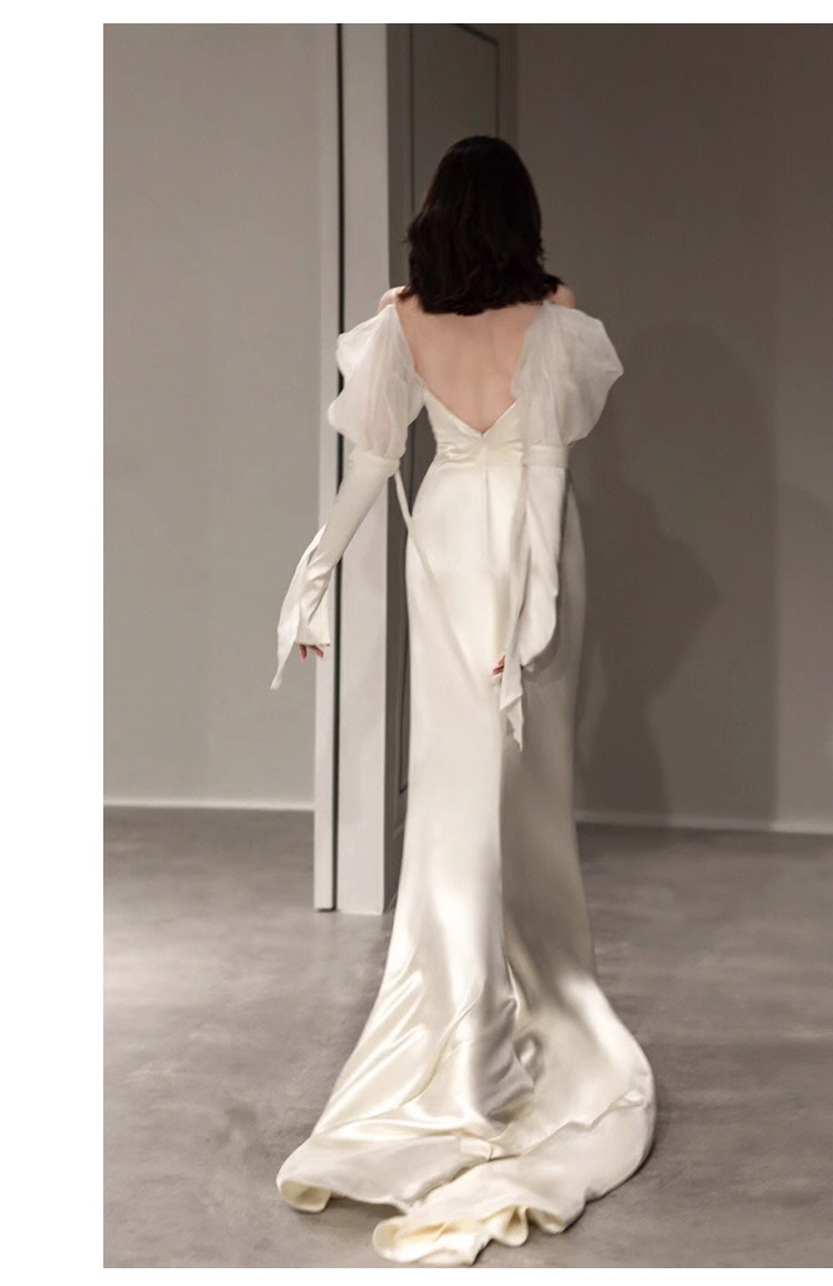 Sexy Sheath Off The Shoulder Long Sleeves Satin Long Wedding Dresses