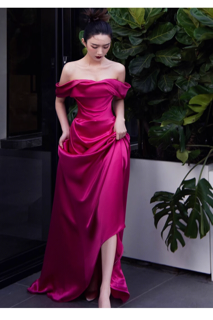 Sexy Mermaid Off The Shoulder Hot Pink Long Prom Dresses Satin Birthday Outfits