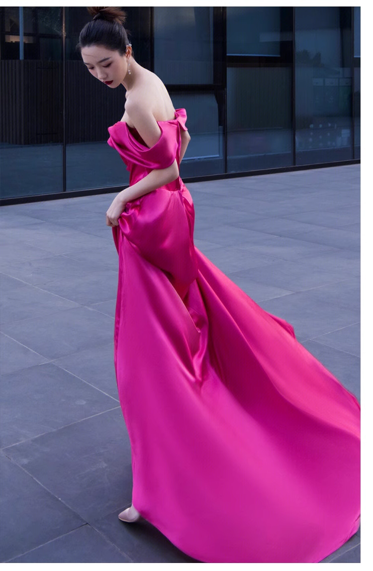 Sexy Mermaid Off The Shoulder Hot Pink Long Prom Dresses Satin Birthday Outfits