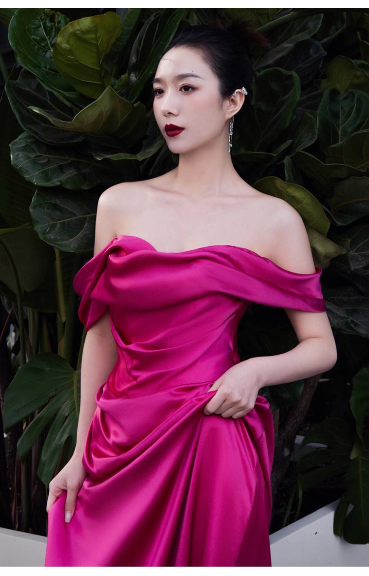Sexy Mermaid Off The Shoulder Hot Pink Long Prom Dresses Satin Birthday Outfits