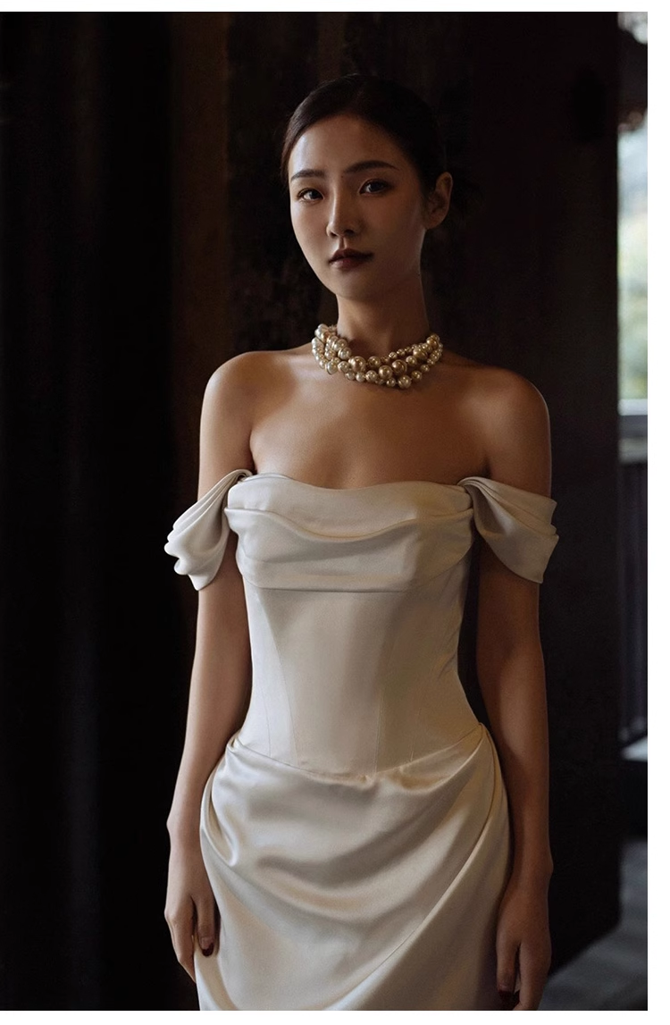 Chic Sheath Off The Shoulder Satin Long Wedding Dresses With Ruffles