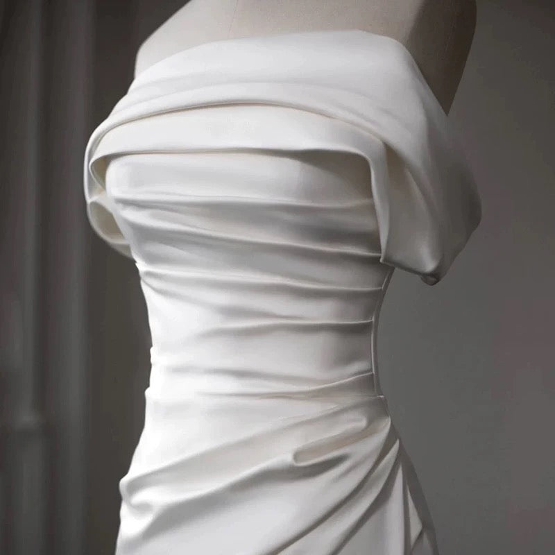 Timeless Sheath Off The Shoulder Satin Long Wedding Dresses With Slit