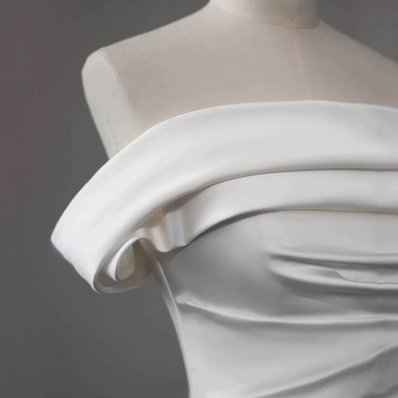 Timeless Sheath Off The Shoulder Satin Long Wedding Dresses With Slit