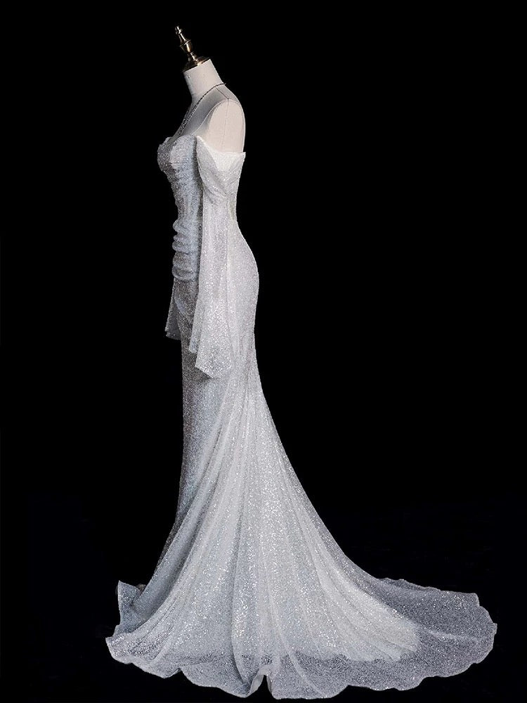 Timeless Mermaid Off The Shoulder Long Sleeves Sequin Wedding Dresses With Ruffles