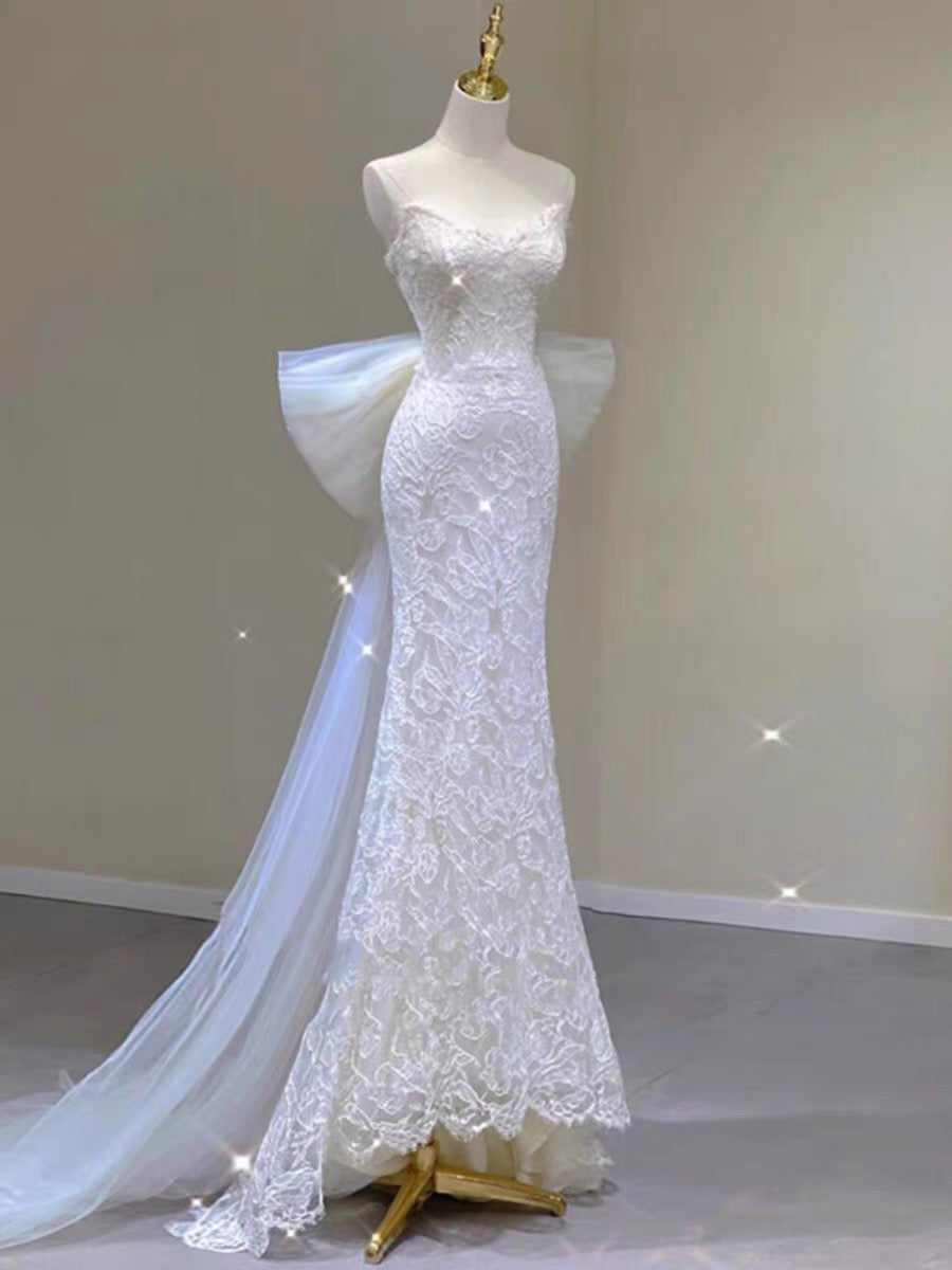 Timeless Mermaid Sweetheart Lace Long Wedding Dresses With Bowknot
