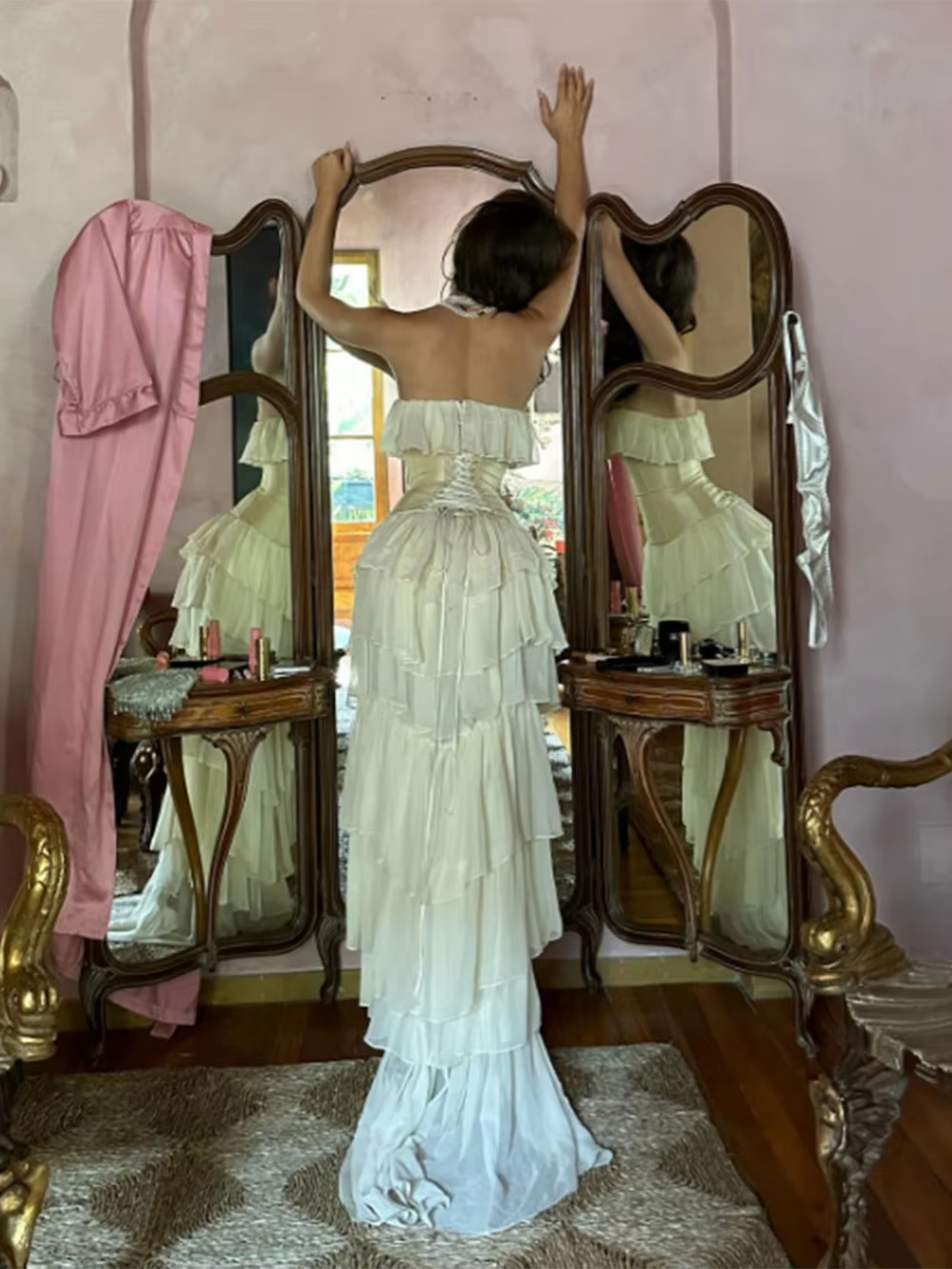Sexy Sheath Strapless Chiffon Long White Prom Dresses