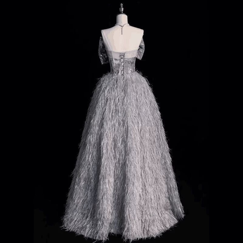 Elegant Ball Gown Strapless Gray Sequin Long Prom Dress