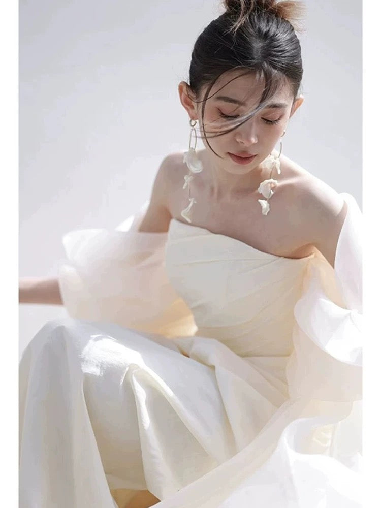 Timeless Mermaid Off The Shoulder Long Tulle White Wedding Dresses With Ruffles