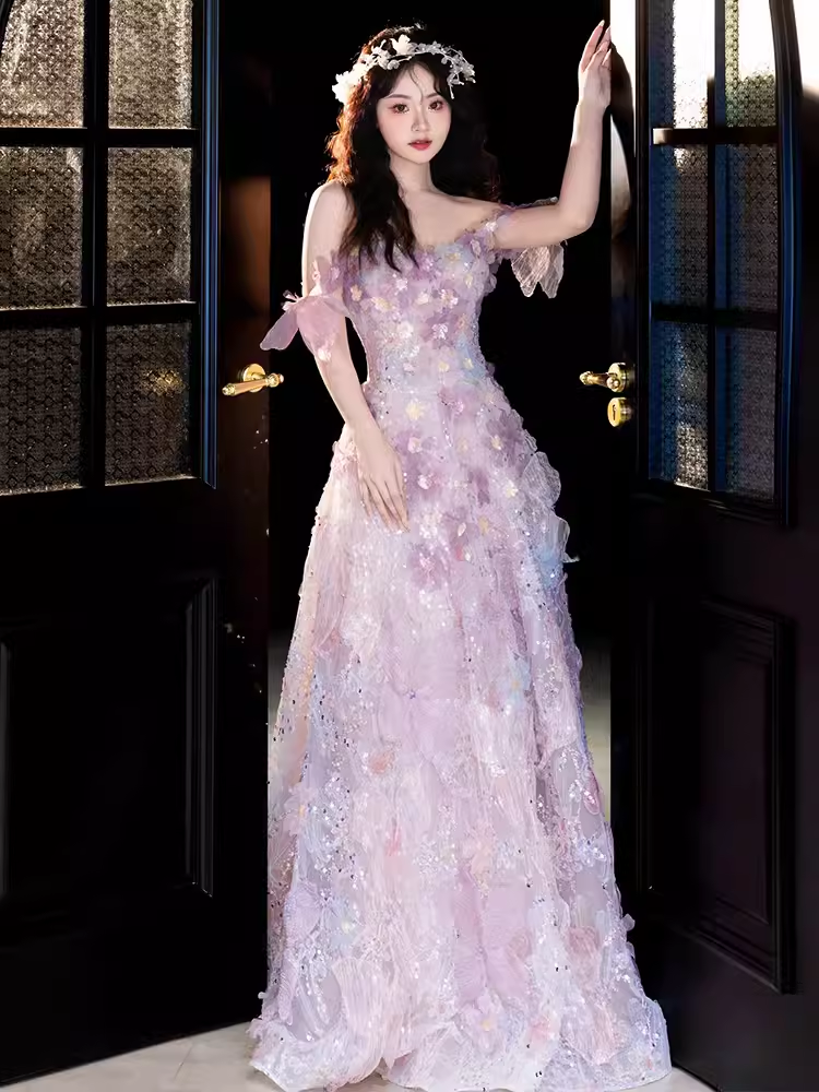 Cute A line Strapless Neckline Tulle Pink Flowers Wedding Dress