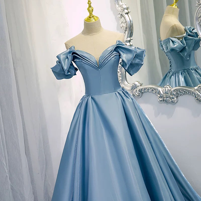 Modest Ball Gown Off The Shoulder Long Light Sky Blue Sweet 16 Dress Prom Dresses