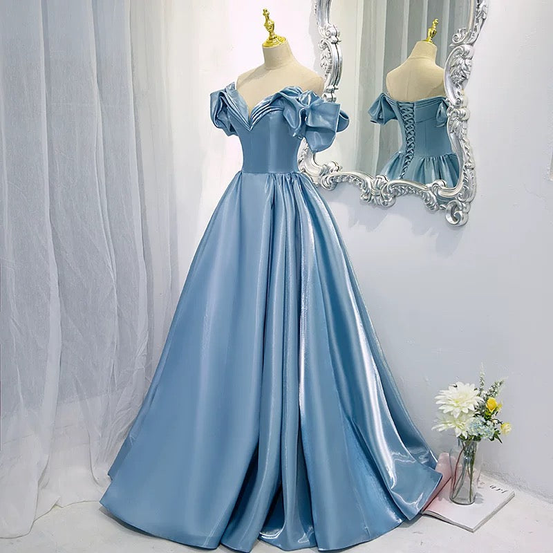 Modest Ball Gown Off The Shoulder Long Light Sky Blue Sweet 16 Dress Prom Dresses