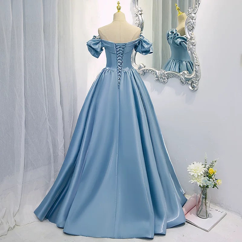 Modest Ball Gown Off The Shoulder Long Light Sky Blue Sweet 16 Dress Prom Dresses