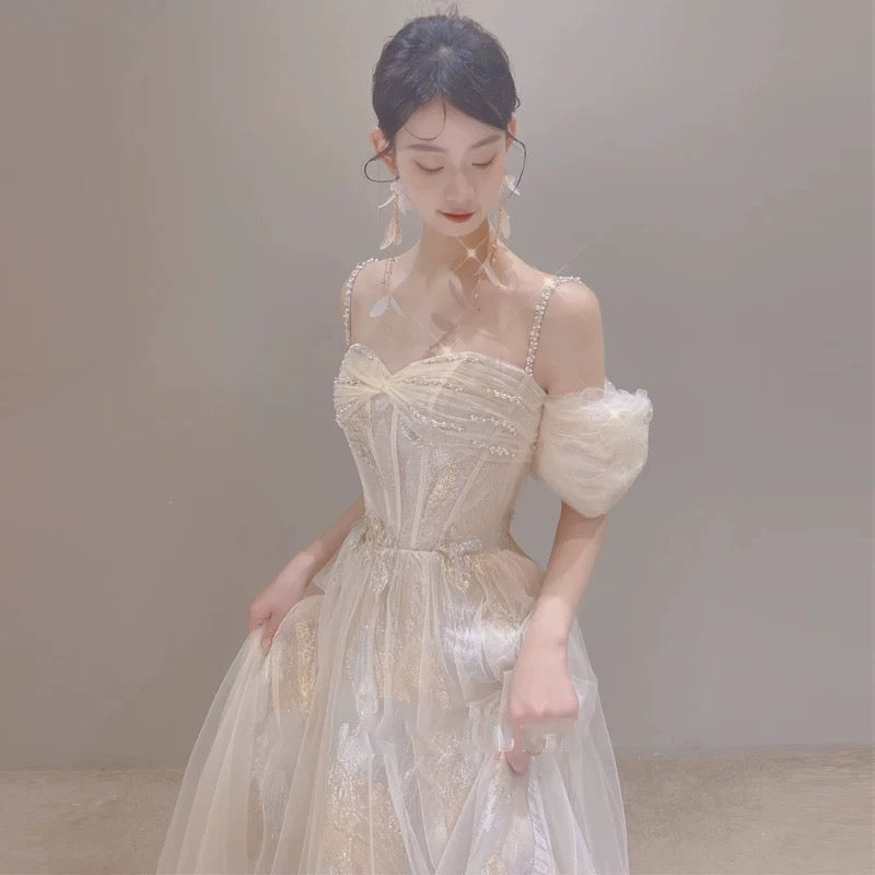 Timeless A Line Off The Shoulder Straps Long Lace White Wedding Dresses