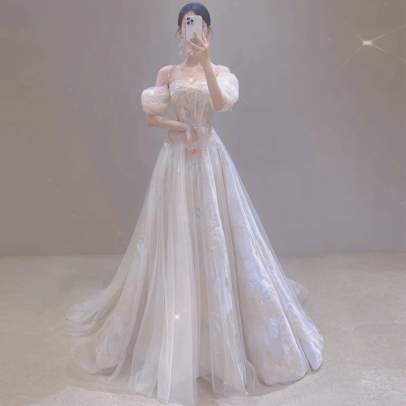 Timeless A Line Off The Shoulder Straps Long Lace White Wedding Dresses