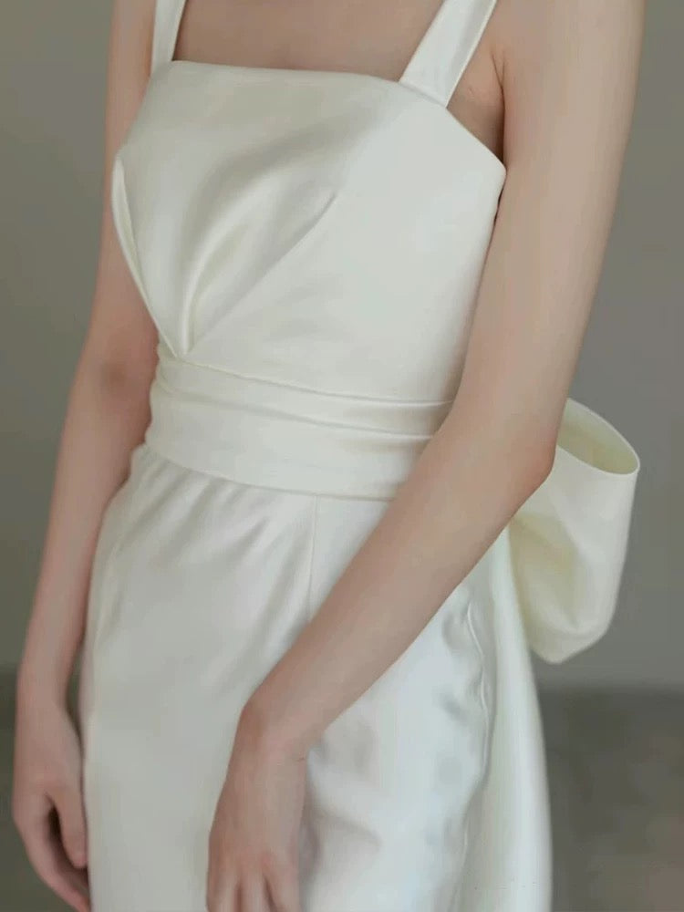 Timeless Sheath Straps Long Satin White Wedding Dresses