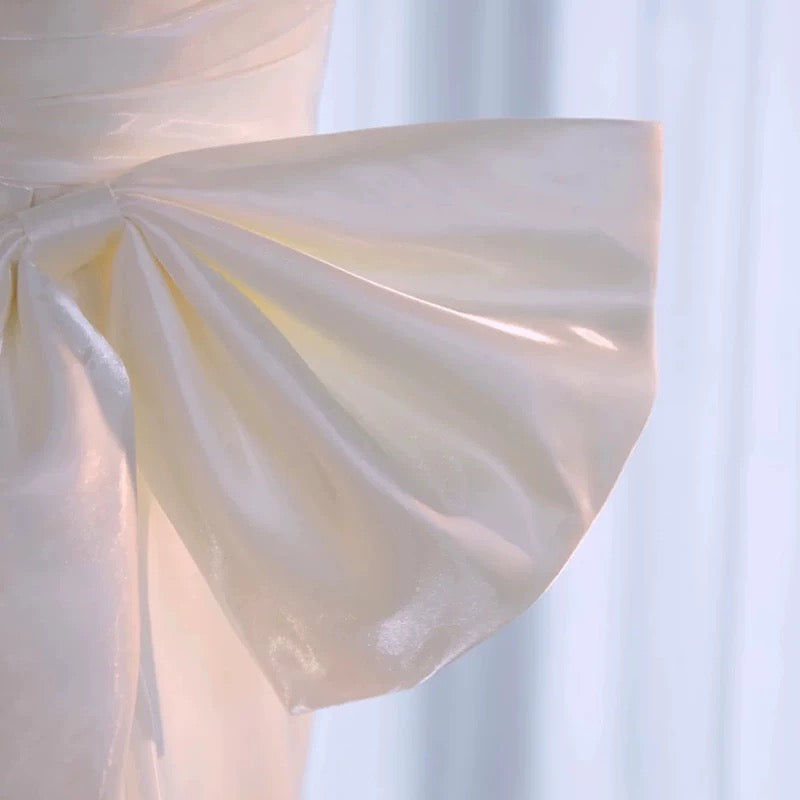 Simple High Low Sweetheart Long Satin White Wedding Dresses With Ruffles