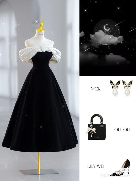 Simple Ball Gown Off The Shoulder Black Velvet Homecoming Dresses