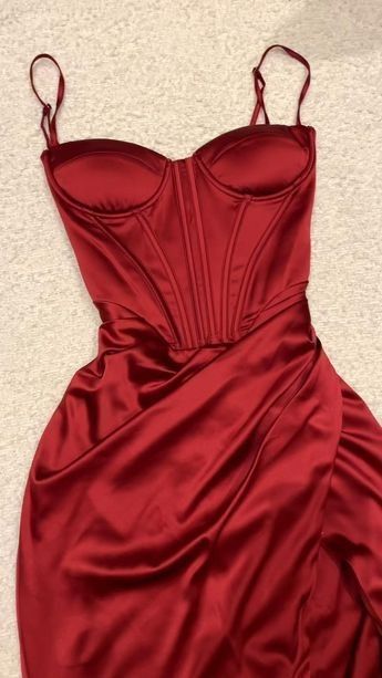 Modest Sheath Spaghetti Straps Red Long Prom Dress Slit Evening Dresses