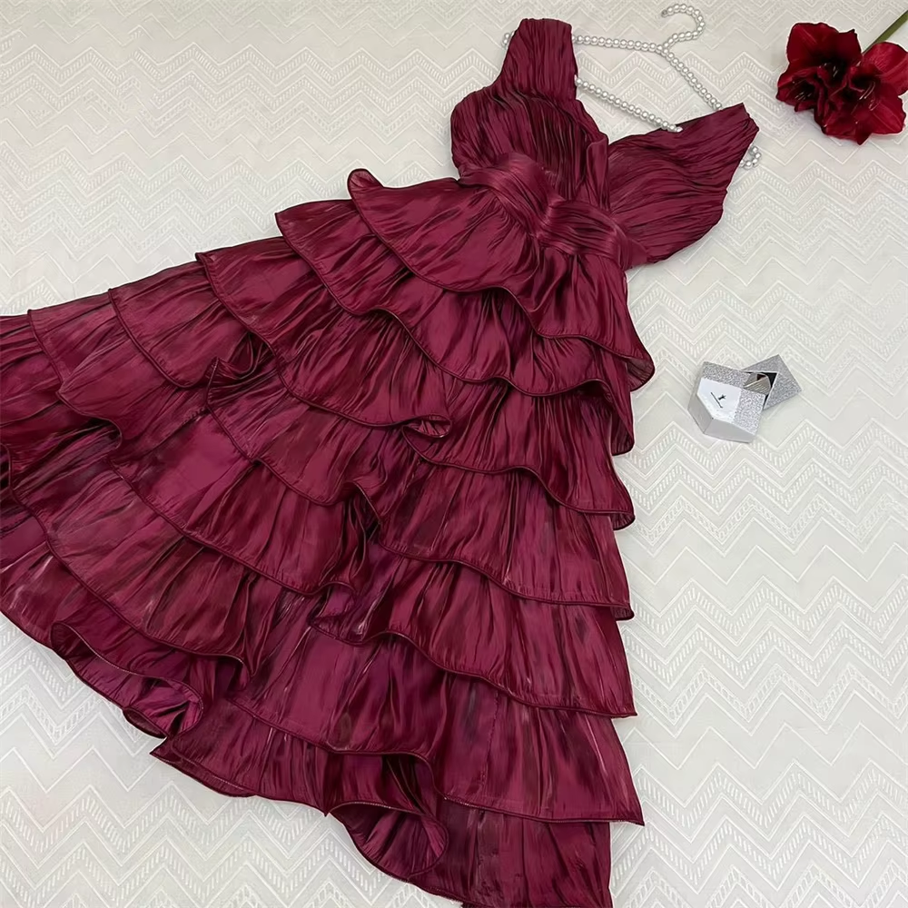 Simple Ball Gown Straps Hot Pink knee Length Ruffles Homecoming Dresses