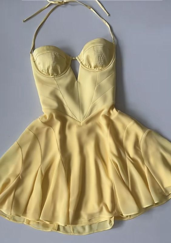 Cute A line Straps Yellow Short Ruffles Homecoming Dresses