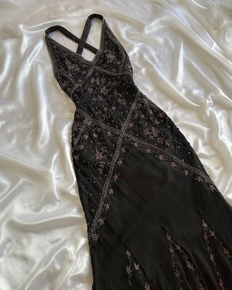 Sexy Bodycon Mermaid Straps Long Beads Backless Black Prom Dress Party Dresses