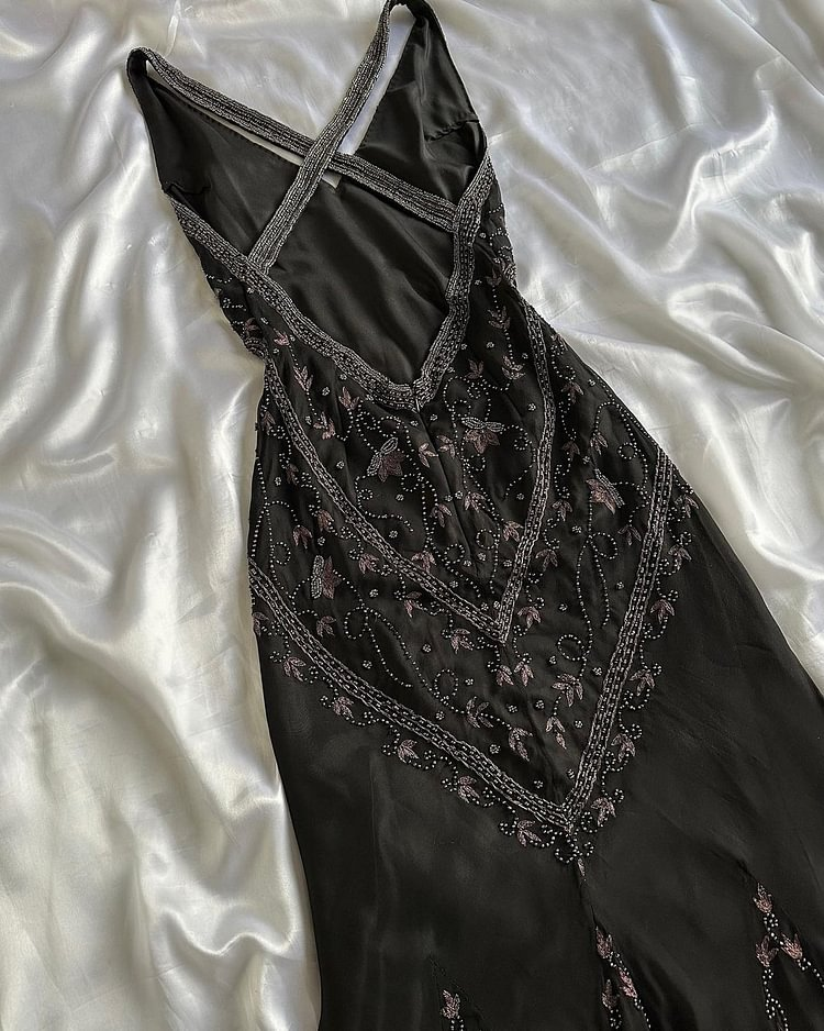Sexy Bodycon Mermaid Straps Long Beads Backless Black Prom Dress Party Dresses