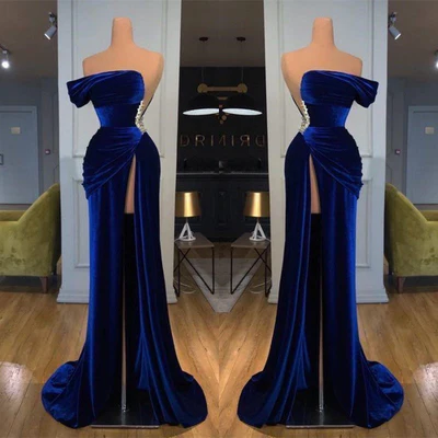Beautiful Mermaid Royal Blue Velvet Prom Dress with Beadings
