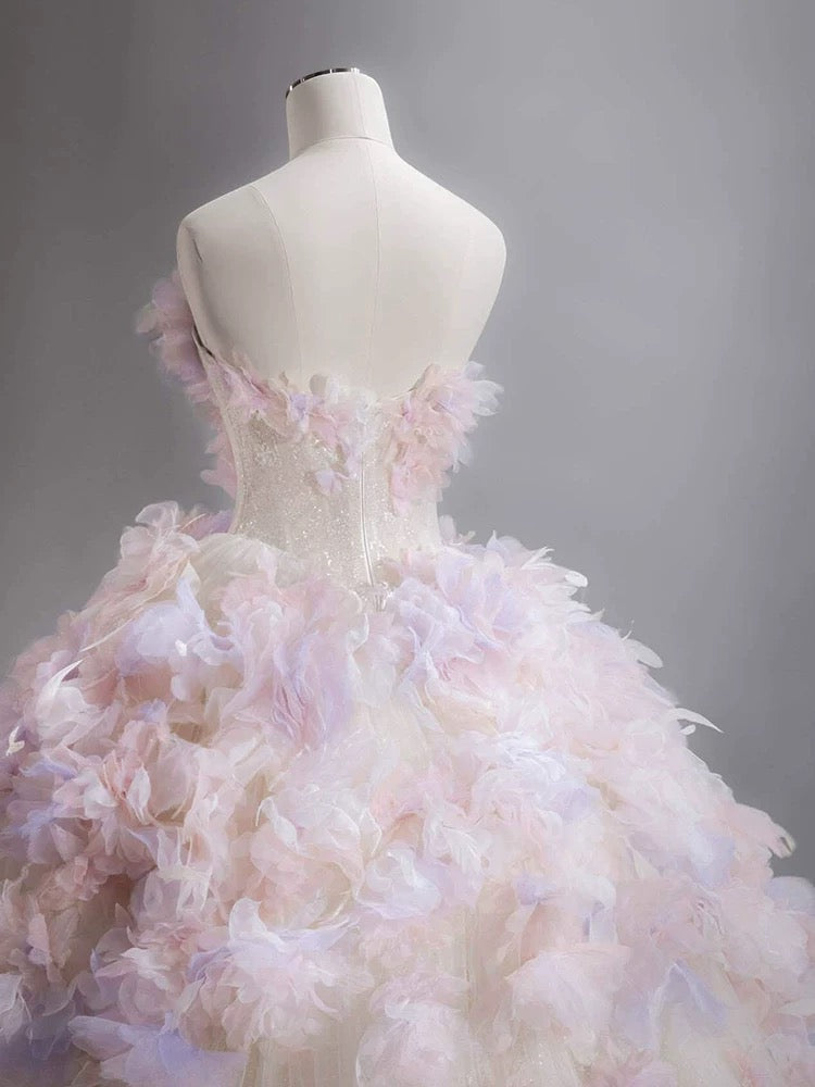 Modest Ball Gown Sweetheart Tulle Long Flowers Sweet 16 Dresses