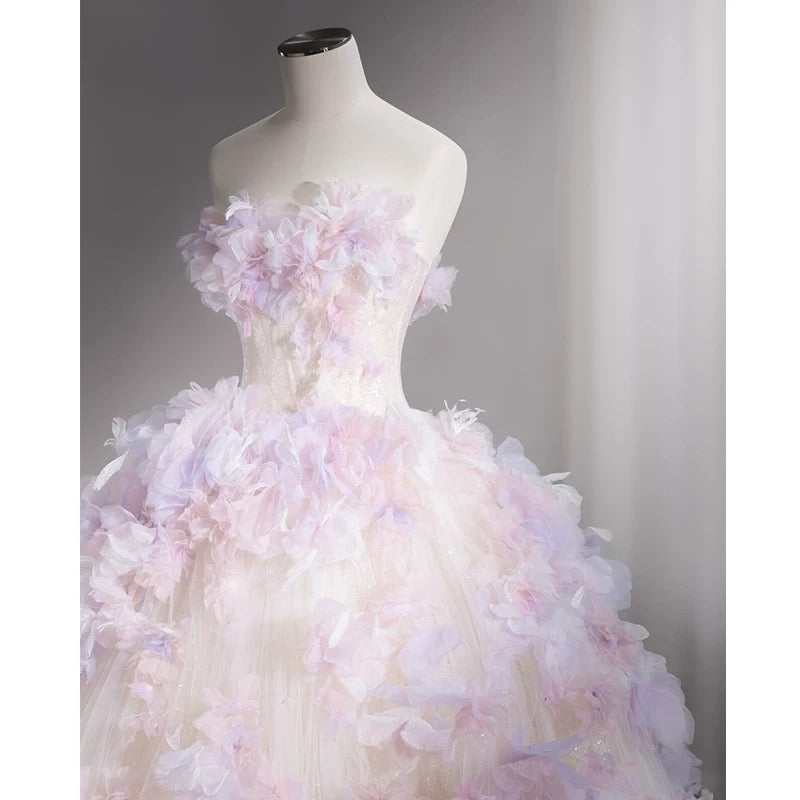 Modest Ball Gown Sweetheart Tulle Long Flowers Sweet 16 Dresses