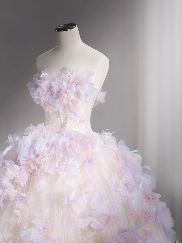 Modest Ball Gown Sweetheart Tulle Long Flowers Sweet 16 Dresses