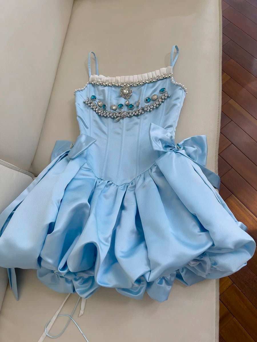 Cute A line Spaghetti Straps Blue Short Homecoming Dresses Party Cocktail Dress