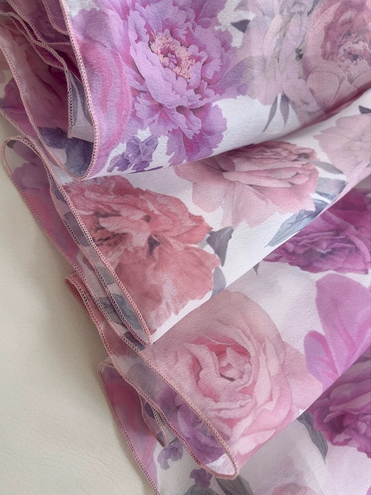 Sexy A Line Straps Long Floral Chiffon Prom Dress Party Dresses
