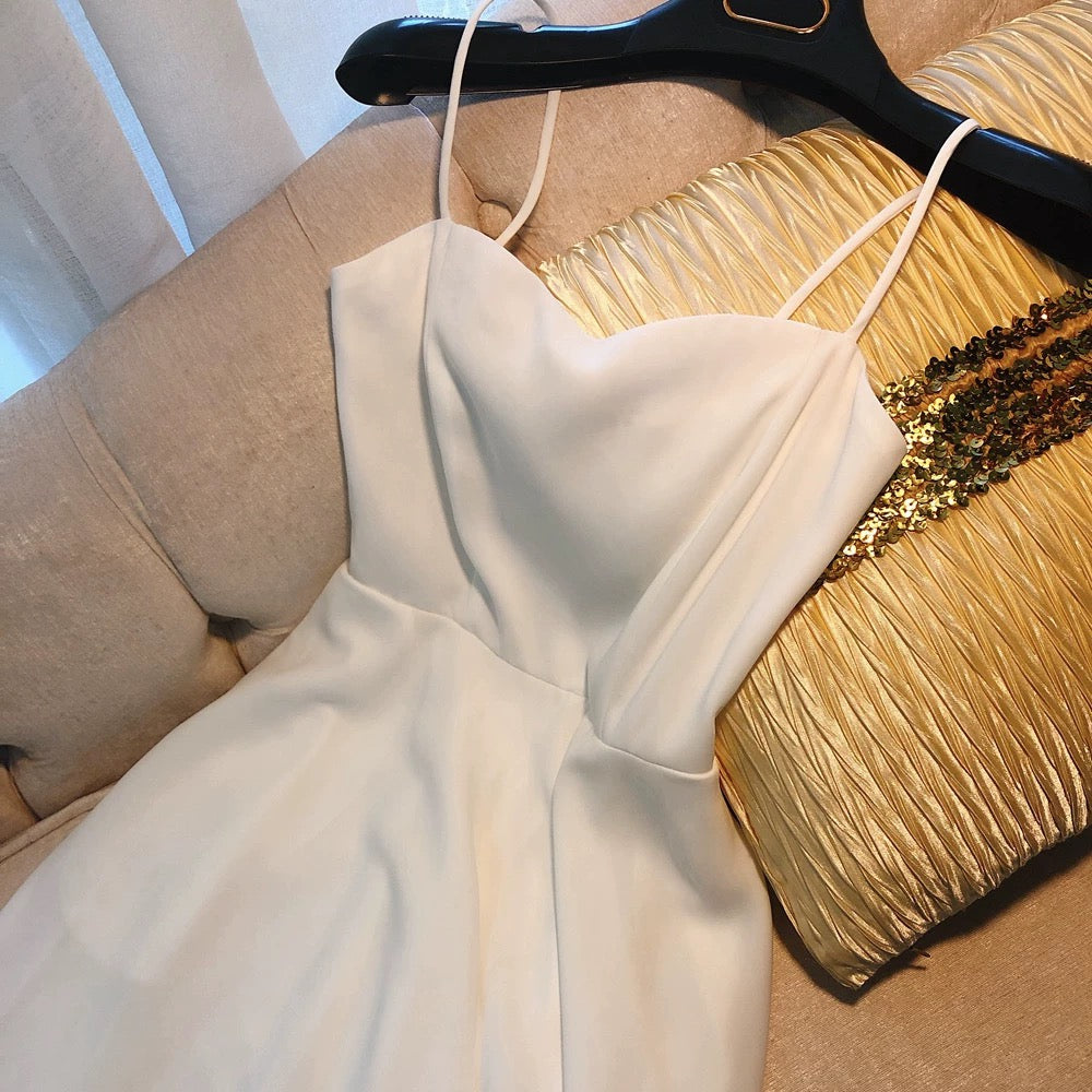 Simple A line Spaghetti Straps White Knee Length Homecoming Dress Birthday Dresses