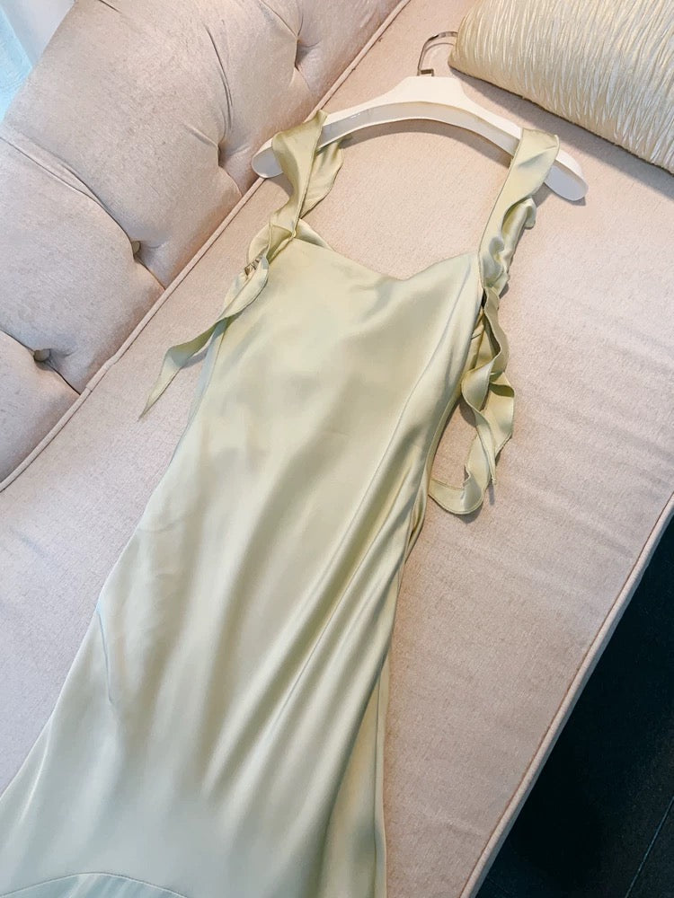 Simple Sheath Straps Sleeveless Silk Satin Sage Green Prom Dress Evening Dresses
