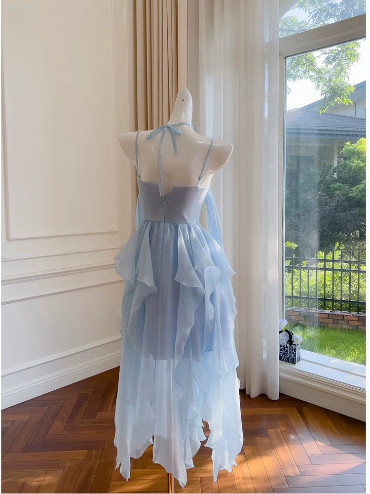 Simple A line Spaghetti Straps Chiffon Blue Homecoming Dress Birthday Dresses