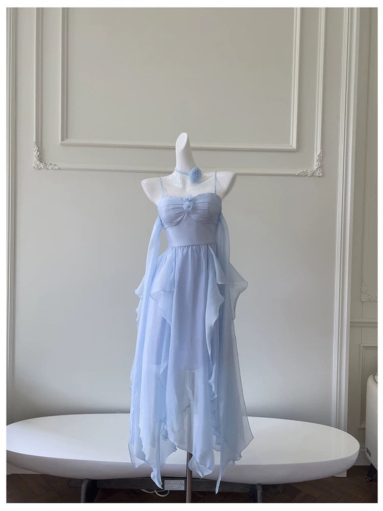 Simple A line Spaghetti Straps Chiffon Blue Homecoming Dress Birthday Dresses